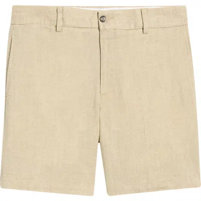 Berle Solid Linen Look Flat Front Cotton Shorts In Brown