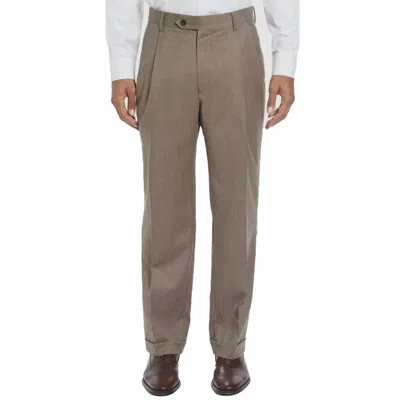 Berle Super 100s Worsted Wool Flannel Trouser In Tan Heather In Multi