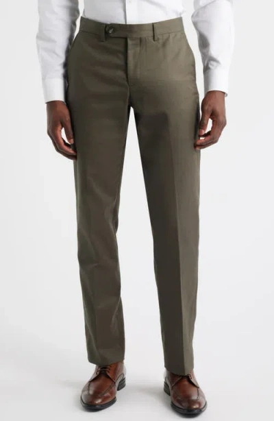 Berle Trim Fit Flat Front Lyocell & Cotton Twill Chinos In Green