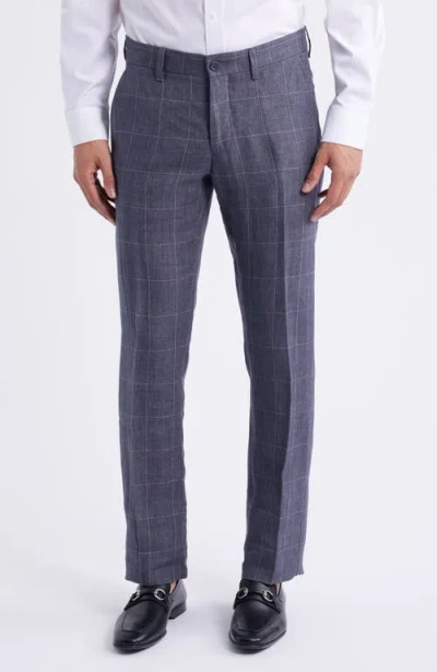 Berle Windowpane Check Linen Pants In Brown