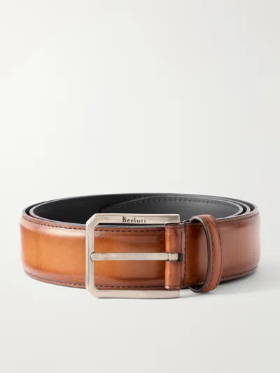 Berluti 3.5cm Venezia Leather Belt In Brown