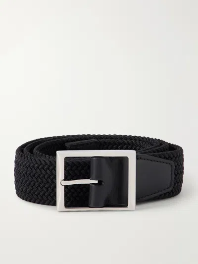 Berluti 3.8cm Leather-trimmed Braided Belt In Black