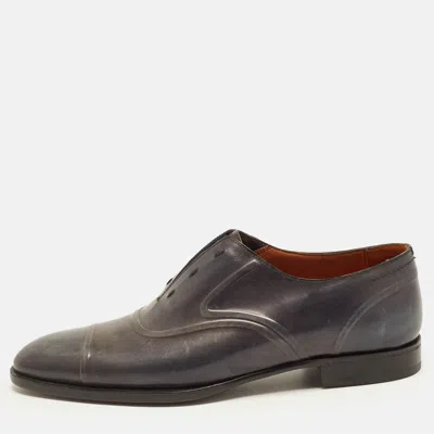 Pre-owned Berluti Alessandro Size 44 Patina Blue Leather Oxfords