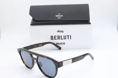 Pre-owned Berluti Bl 40002u 52v Havana Brown Authentic Sunglasses W/case 55-17 In Blue