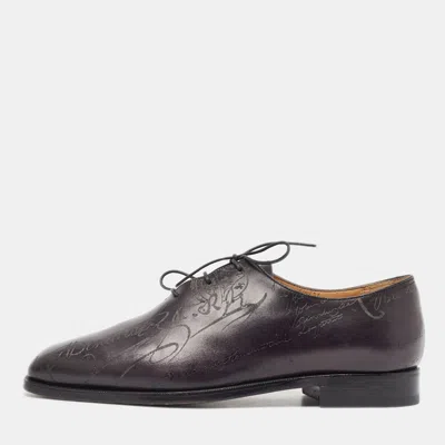 Pre-owned Berluti Black Galet Scritto Leather Alessandro Oxfords Size 40