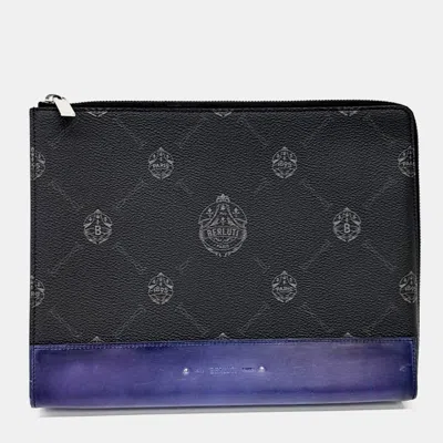 Pre-owned Berluti Blue Coated Canvas And Leather Nino Clutch