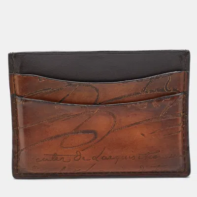 Pre-owned Berluti Brown Leather Bambou Scritto Card Holder