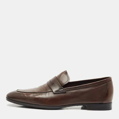 Pre-owned Berluti Brown Leather Lorenzo Penny Loafers Size 42.5