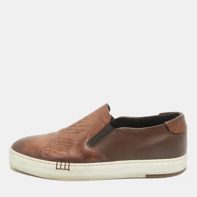 Pre-owned Berluti Brown Leather Playtime Slip On Sneakers Size 41