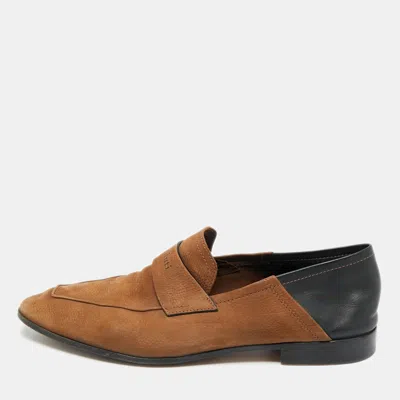 Pre-owned Berluti Brown/black Leather And Nubuck Leather Penny Loafers Size 42