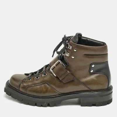 Pre-owned Berluti Brown/black Leather Brunico 2 Ankle Boots Size 42