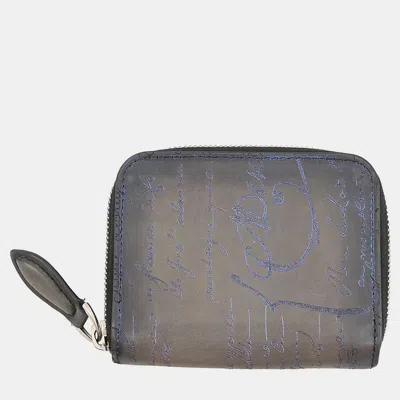 Pre-owned Berluti Calligraphy Amethyste Patina Round Zip Coin Purse Gray/purple Leather