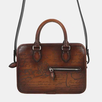 Pre-owned Berluti Calligraphy Jules Gulliver 2-way Handbag Brown Leather