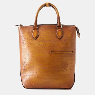 Pre-owned Berluti Calligraphy Scritto Brown Calfskin Leather Backpack Bag