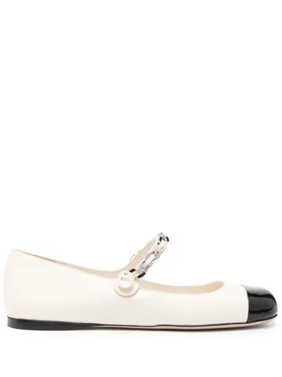 Berluti Miu Miu Ballerina Leather Flats In Blanc Optique