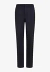 Berluti Straight Leg Wool Blend Pants With Elastic Waistband In Navy
