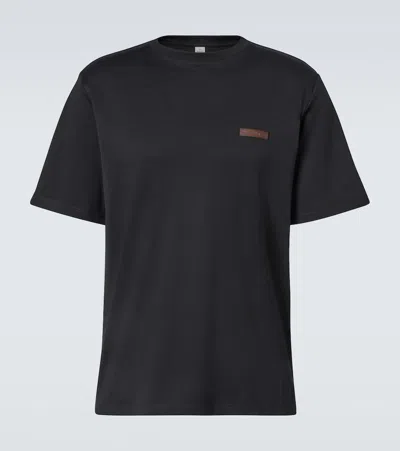 Berluti Leather-trim Crewneck T-shirt In Black