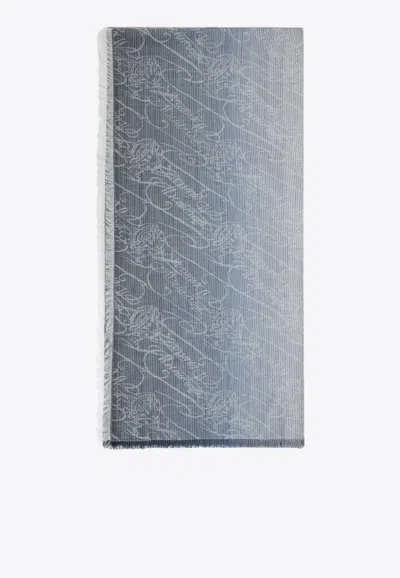 Berluti Dégradé Scritto Wool And Silk Scarf In Blue