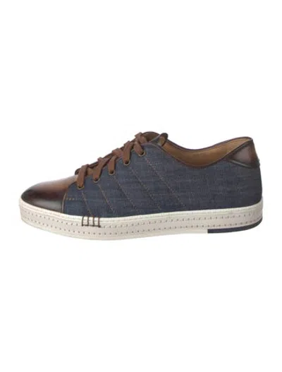 Pre-owned Berluti Denim Leather Trim Embellishment Sneakers In Blue/brown