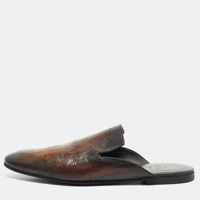 Pre-owned Berluti Eden Scritto Size 45.5 Brown Leather Mules