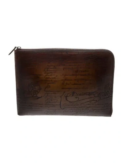 Pre-owned Berluti Embossed Leather Portfolio In Brown