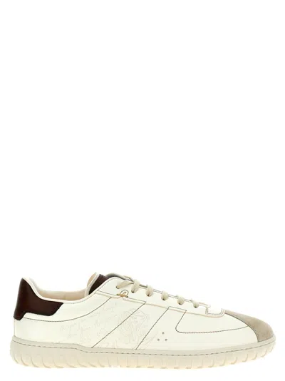 Berluti Embossed Leather Sneakers With Suede Accents In Neutral