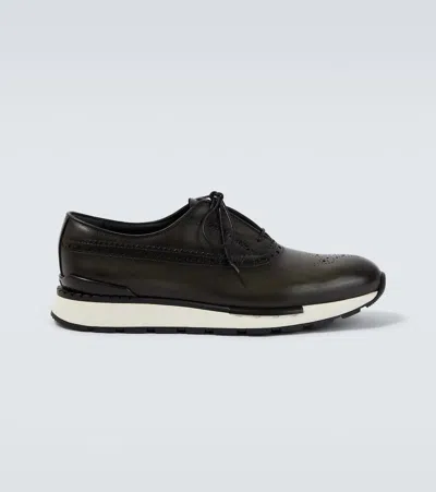 Berluti Fast Track Leather Sneakers In Green