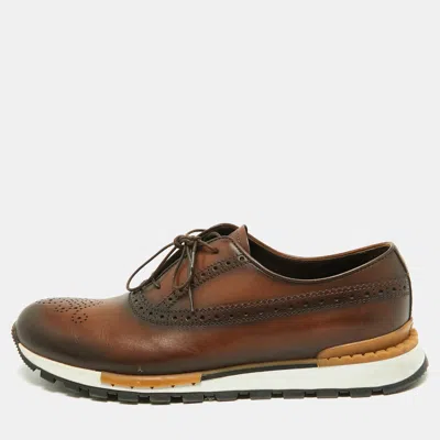 Pre-owned Berluti Fast Track Size 42 Brown Leather Brogue Lace Up Sneakers