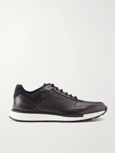 Berluti Fast Track Suede-trimmed Full-grain Venezia Softy Leather Sneakers In Black