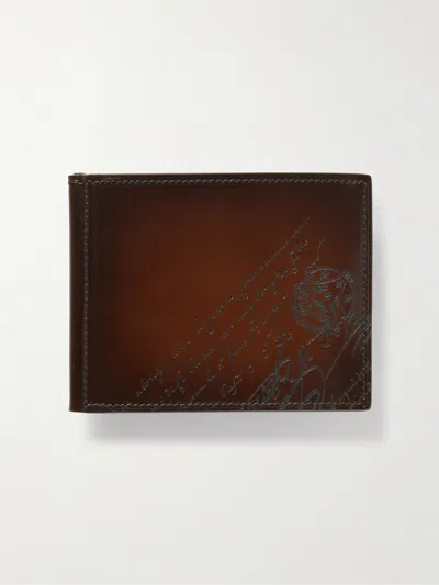 Berluti Figure Scritto Venezia Leather Bifold Wallet With Money Clip In Brown