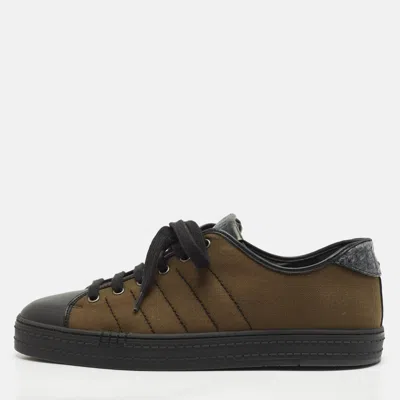 Pre-owned Berluti Green/black Alligator Leather And Canvas Playfield Lace Up Sneakers Size 42.5