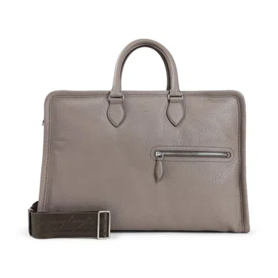 Berluti Grey Grained Leather Travel Bag In Brown