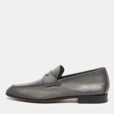 Pre-owned Berluti Grey Leather Lorenzo Scritto Loafers Size 39