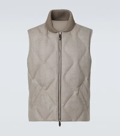 Berluti Herringbone Wool Puffer Vest In Beige