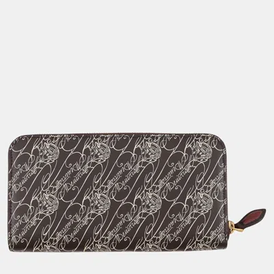 Pre-owned Berluti Itauba Toile Marbouf Long Zip Wallet Dark Brown Toile Malbeuf Canvas/leather