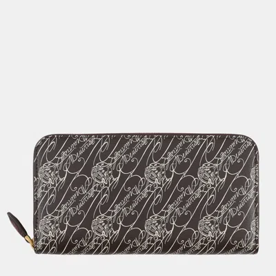 Pre-owned Berluti Itauba Toile Marbouf Long Zip Wallet Dark Brown Venice Calf Leather