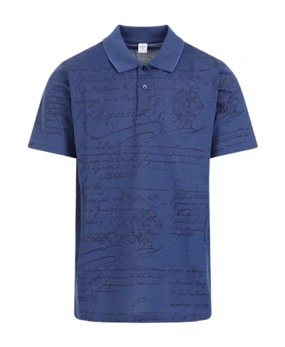 Berluti Jacquard Short-sleeved Polo Shirt In Blue