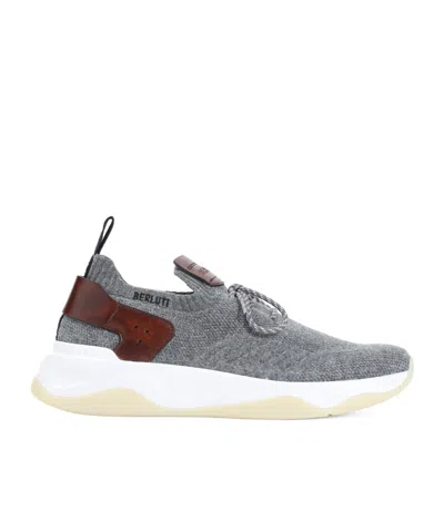 Berluti Lace-up Knit Sneakers In Gray