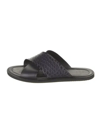 Pre-owned Berluti Leather Animal Print Slides In Blue
