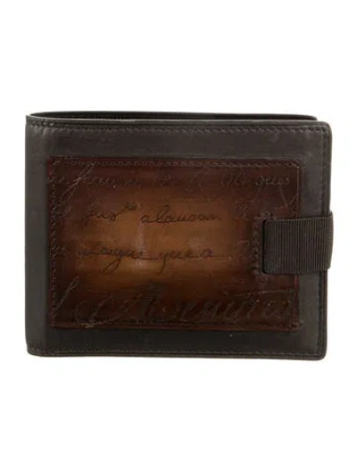 Pre-owned Berluti Leather Graphic Print Bifold Wallet In Brown