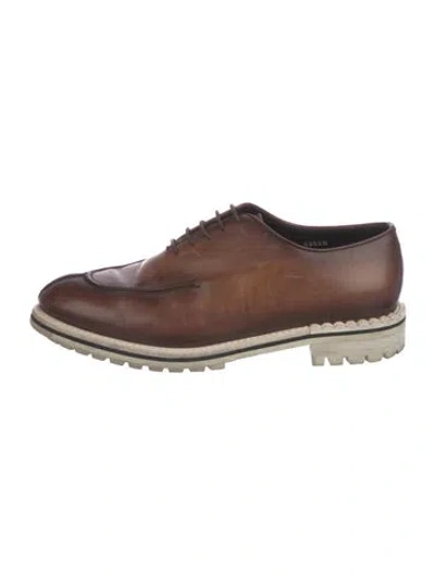 Pre-owned Berluti Leather Lasercut Accents Oxfords In Brown