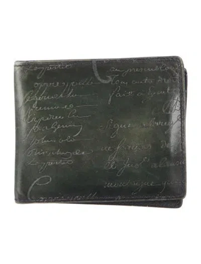 Pre-owned Berluti Leather Printed Bifold Wallet In Green