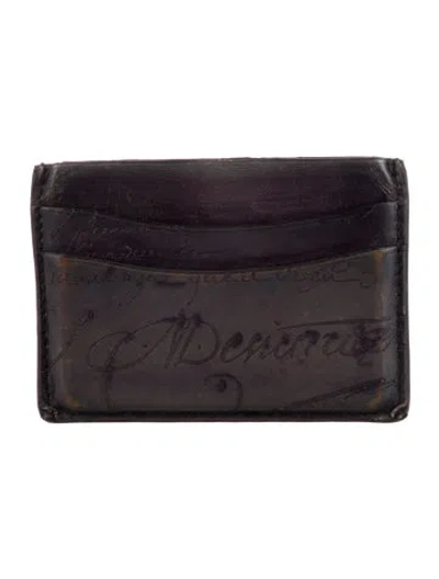 Pre-owned Berluti Leather Printed Card Holder In Blue