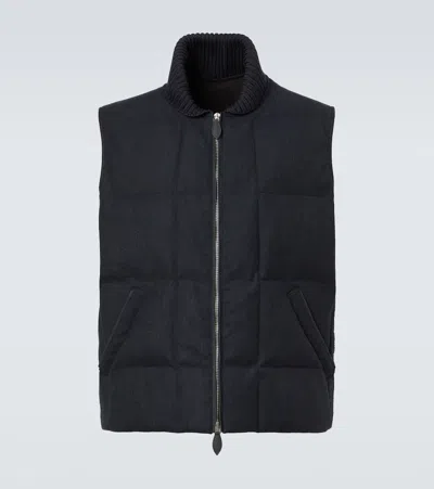 Berluti Leather-trimmed Quilted Wool-blend Vest In Gray