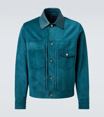 Berluti Leather-trimmed Suede Field Jacket In Blue