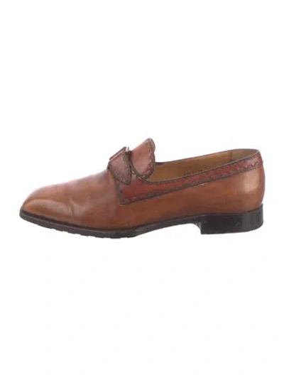Pre-owned Berluti Leather Whipstitch Trim Loafers In Brown