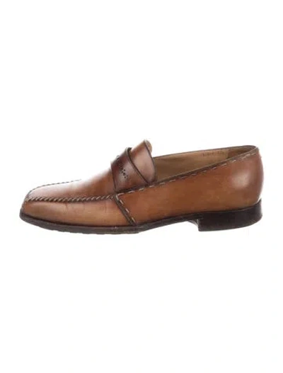 Pre-owned Berluti Leather Whipstitch Trim Loafers In Brown