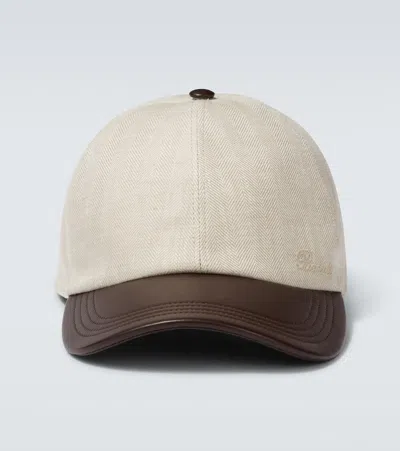 Berluti Linen Leather-trimmed Baseball Cap In Beige