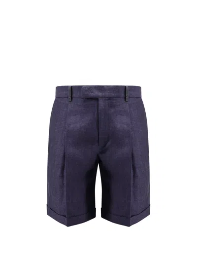 Berluti Linen Pleated Bermuda Shorts In Blue