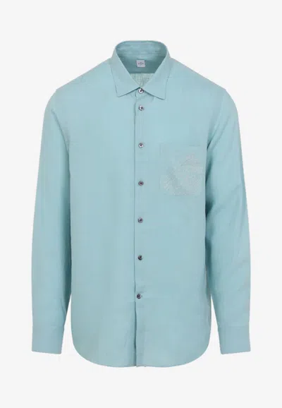 Berluti Long-sleeved Linen Shirt In Blue